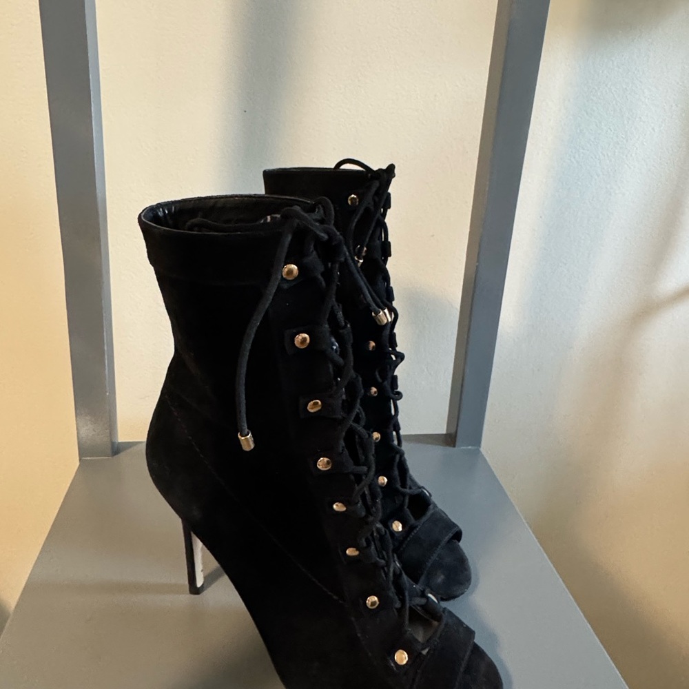 Aldo Black Suede Lace-Up Heeled Boots